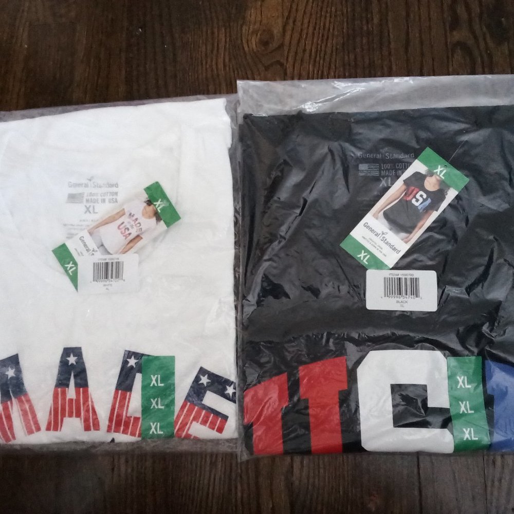 (2) New! General Standard Ladies' women Americana Tee size XL black white USA!